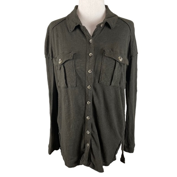 We the Free Olive Button Down Long Sleeve Top - Picture 1 of 7